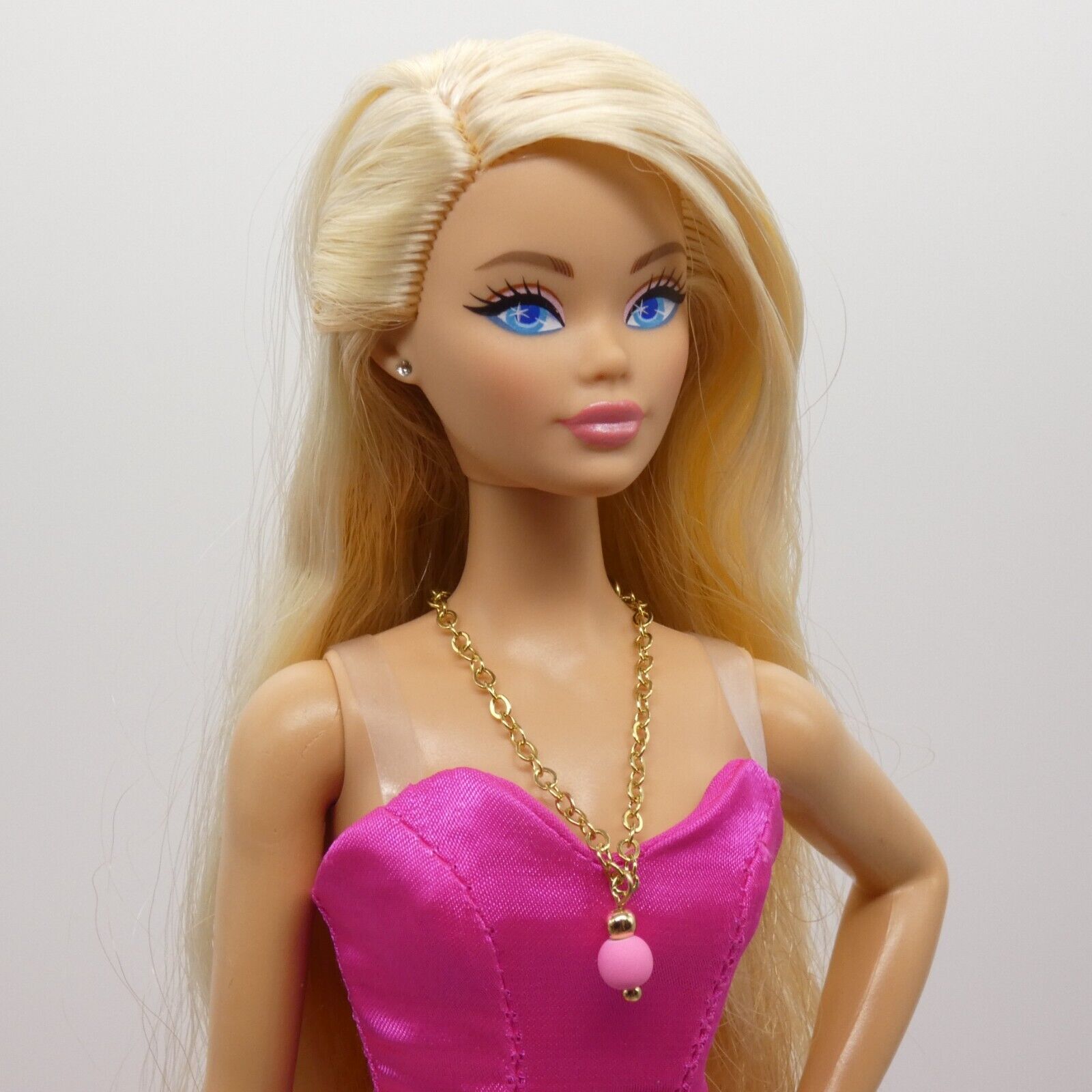 Necklace for Barbie Integrity Toys Doll Pink Sphere Pendant Gold Tone Chain