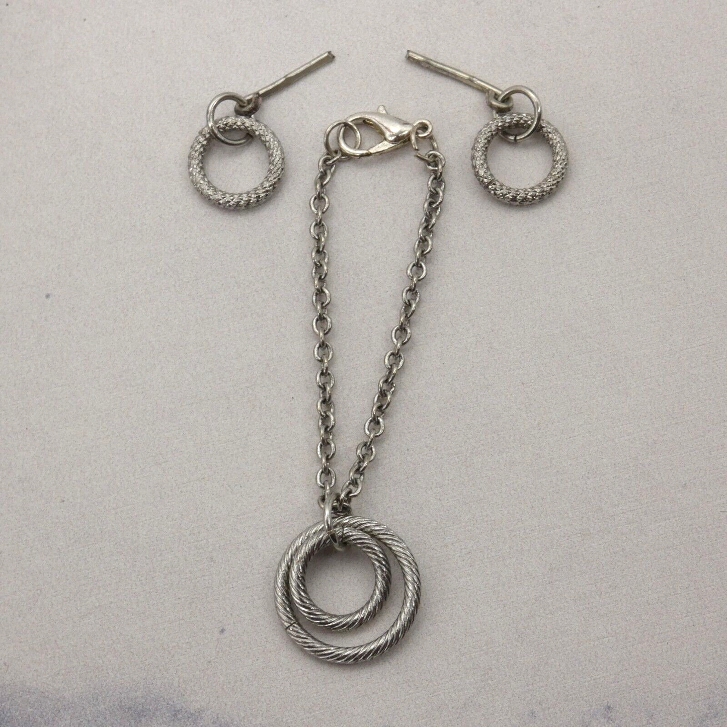 Barbie Doll Size Silver Chain Necklace And Hoop Earrings Ring Pendants