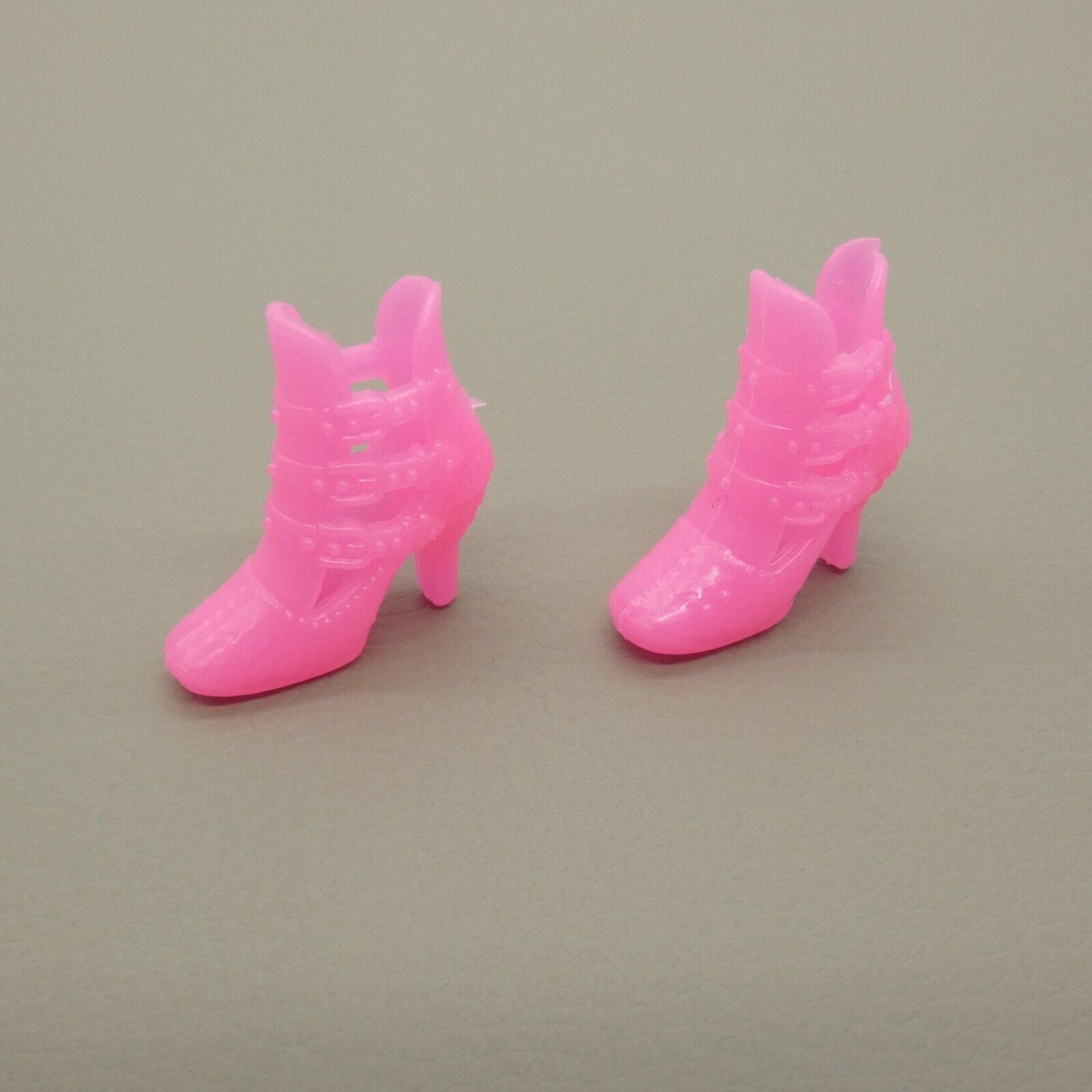 Barbie Doll Size Shoes Pink Closed Round Toe High Heel Ankle Boot Straps