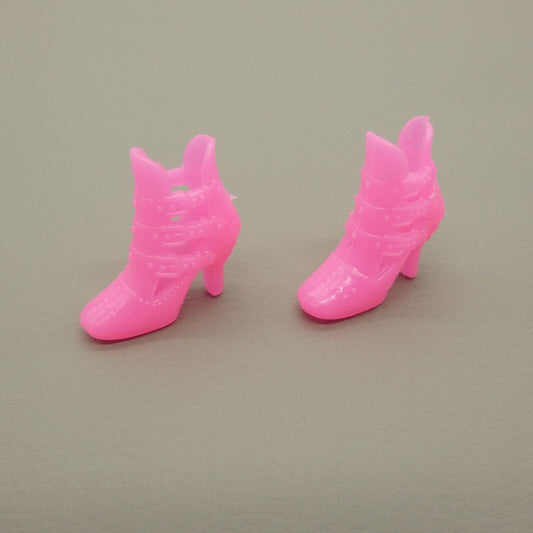 Barbie Doll Size Shoes Pink Closed Round Toe High Heel Ankle Boot Straps