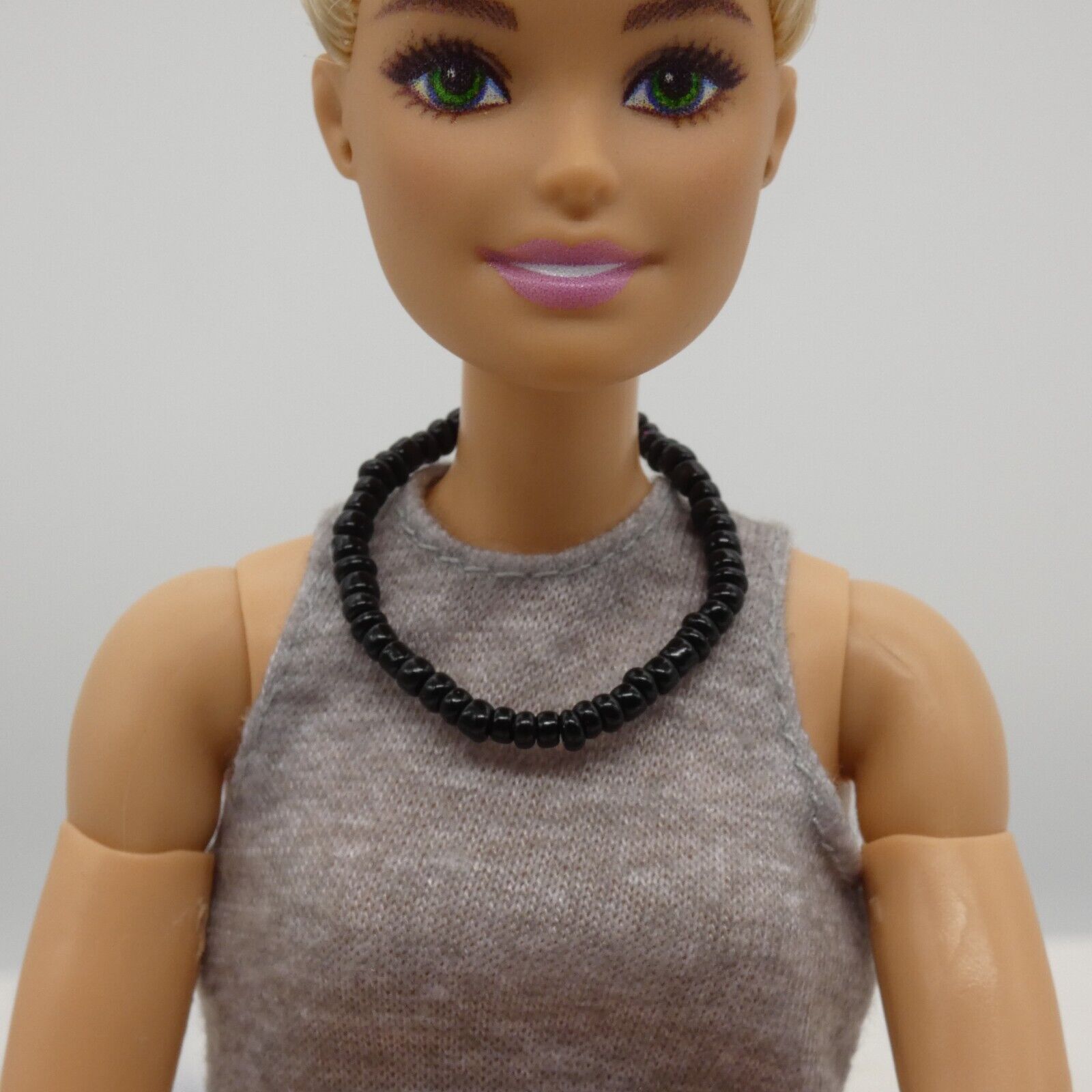 Barbie Doll Size Beaded Black Necklace Choker Stretch fits 11.5 Inch Handmade