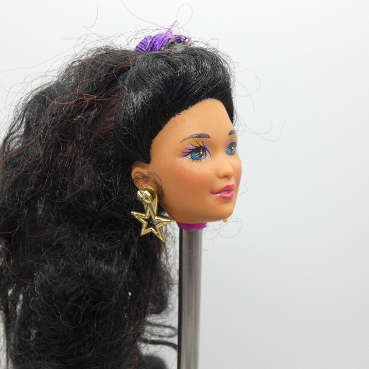 Barbie Sun Sensation Kira Doll Head Black Hair Gold Earrings 1991 Mattel 1447