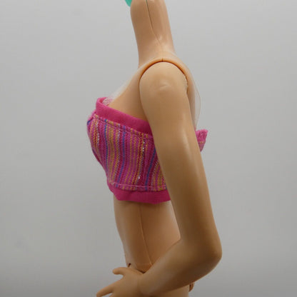 Barbie Doll Size Crop Tank Top Pink Vertical Stripes Sleeveless Clear Straps