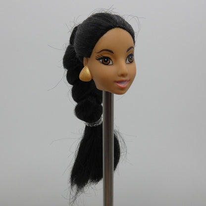 Disney Sparkling Princess Jasmine Doll Head Only 2011 Black Hair Molded Earrings