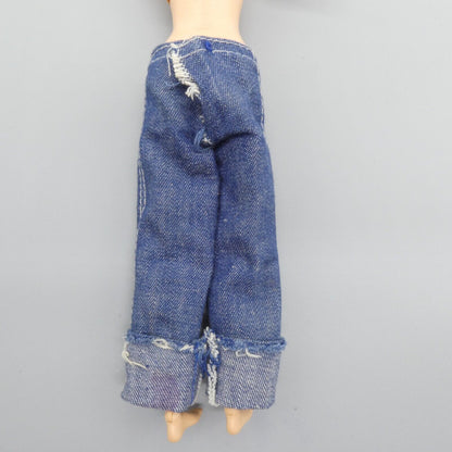 Barbie Doll Size Pants Blue Jean Wide Leg Rolled Cuff Distress Fits Fashionistas