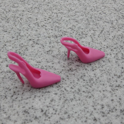 Barbie Doll Size Shoes High Heel Pink Closed Pointed Toe Ankle Strap B1 Clone