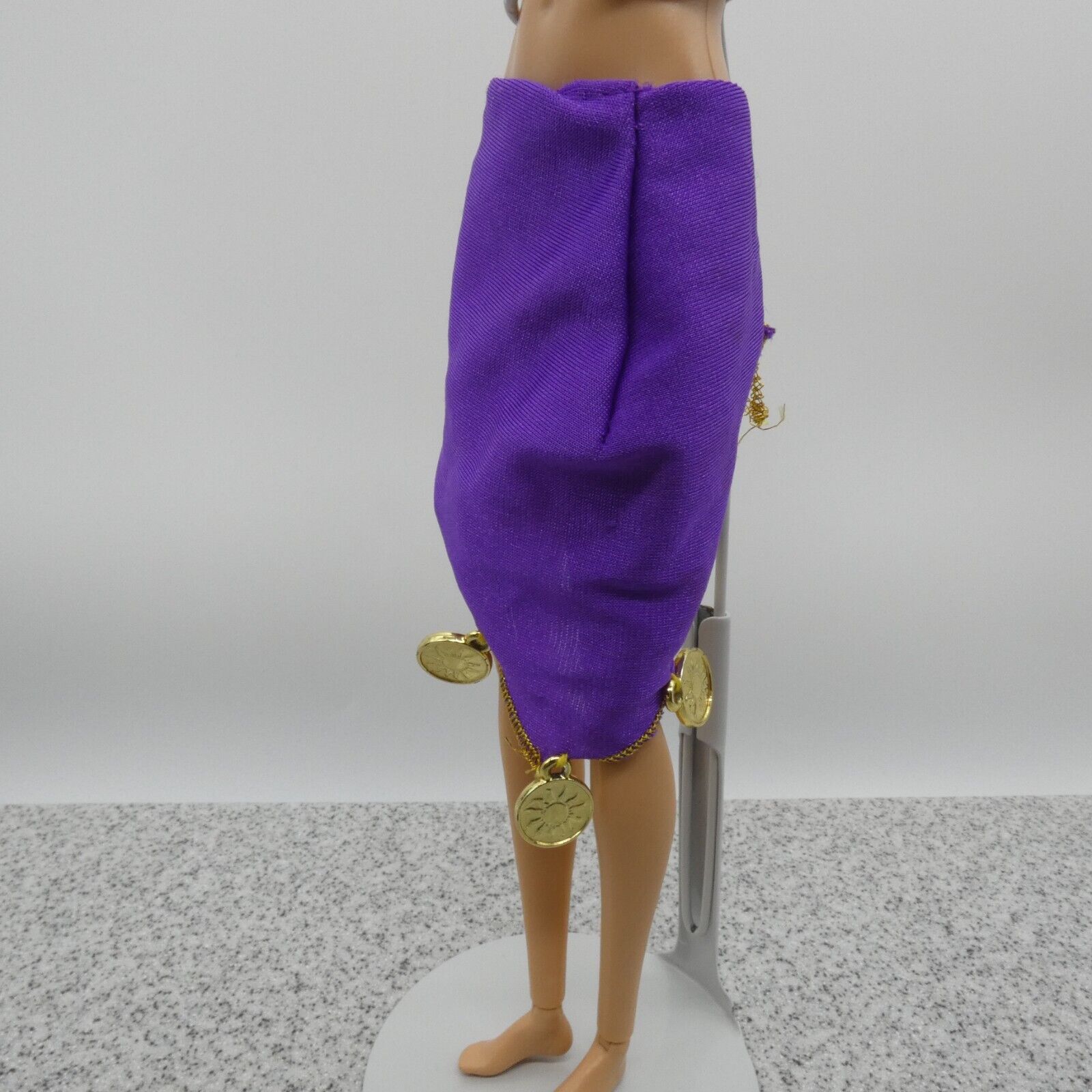 Barbie Doll Size Skirt Side Wrap Purple Gold Tone Dangle Sun Medallions