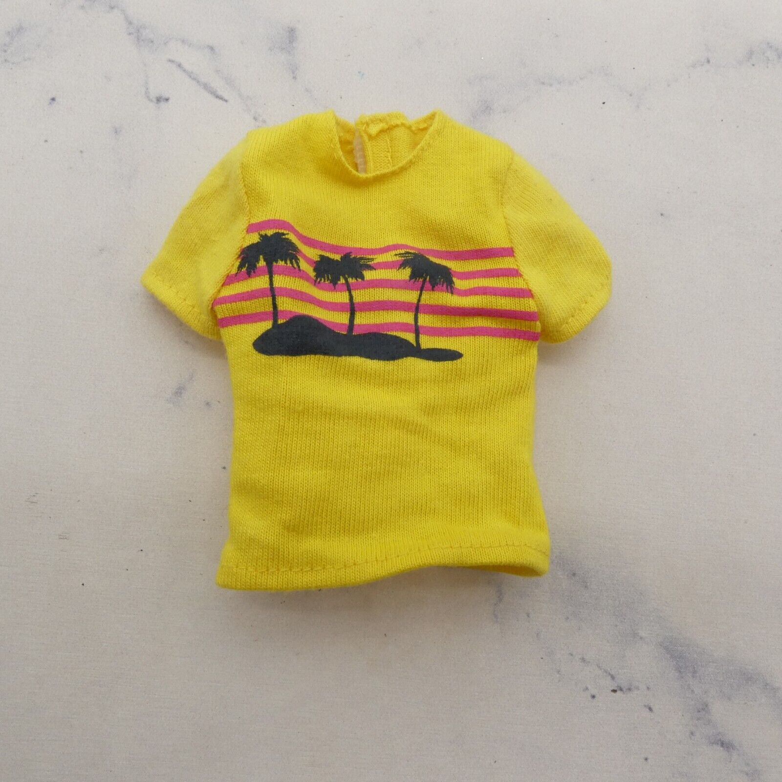 Barbie Ken Doll Shirt Top Yellow Short Sleeve Cali Palm Trees