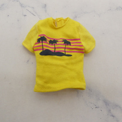 Barbie Ken Doll Shirt Top Yellow Short Sleeve Cali Palm Trees