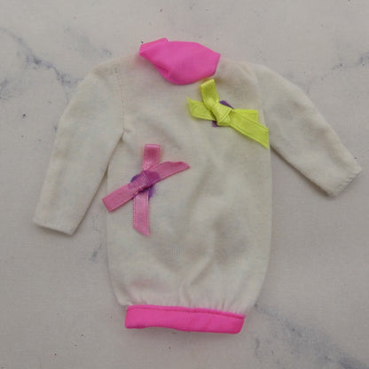 Barbie Doll Size Oversized Sweater Top White Pink Collar Ribbon Bows Long Sleeve