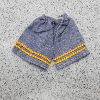 Barbie Doll Size Shorts Blue Jean Denim Like Yellow Stripe Accents Elastic Waist