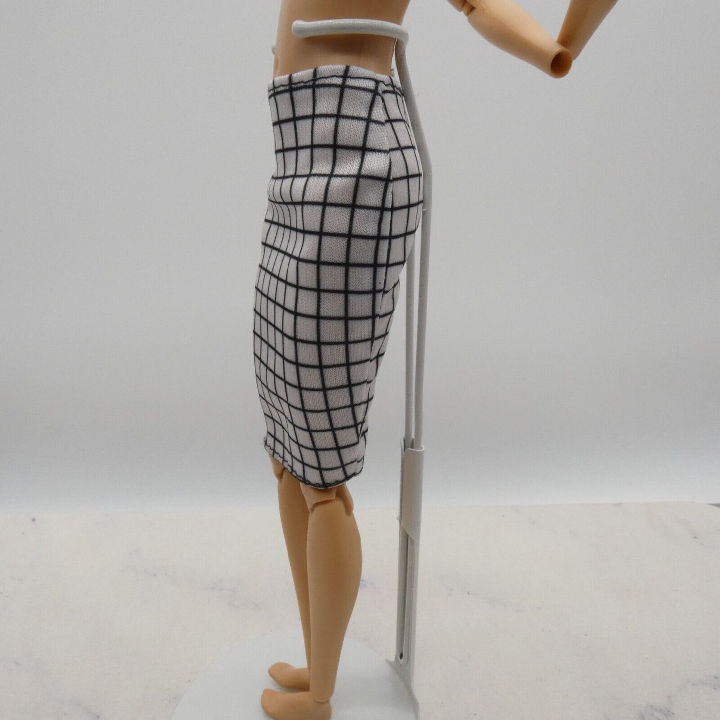 Barbie Doll Size Skirt White Checker Block Pencil Knee Length Fits Fashionistas