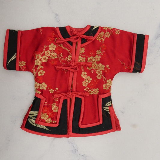 13 Inch Doll Size Chinese Shirt Top Red Tunic Silk Like Short Sleeve Fits Ken