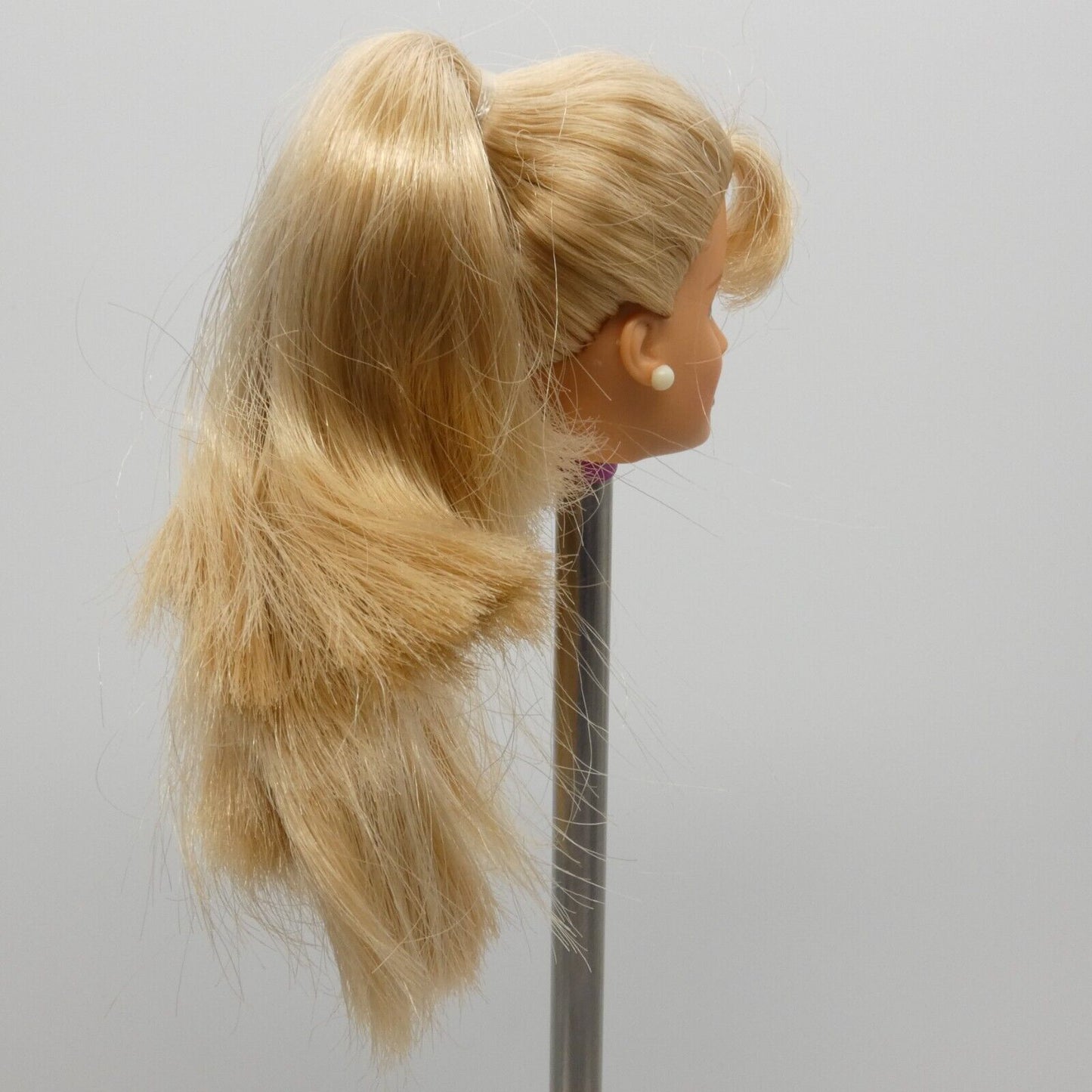 Barbie Doll Head Blonde Hair With Bangs Stud Earrings 2000 Millennium Grad 25707