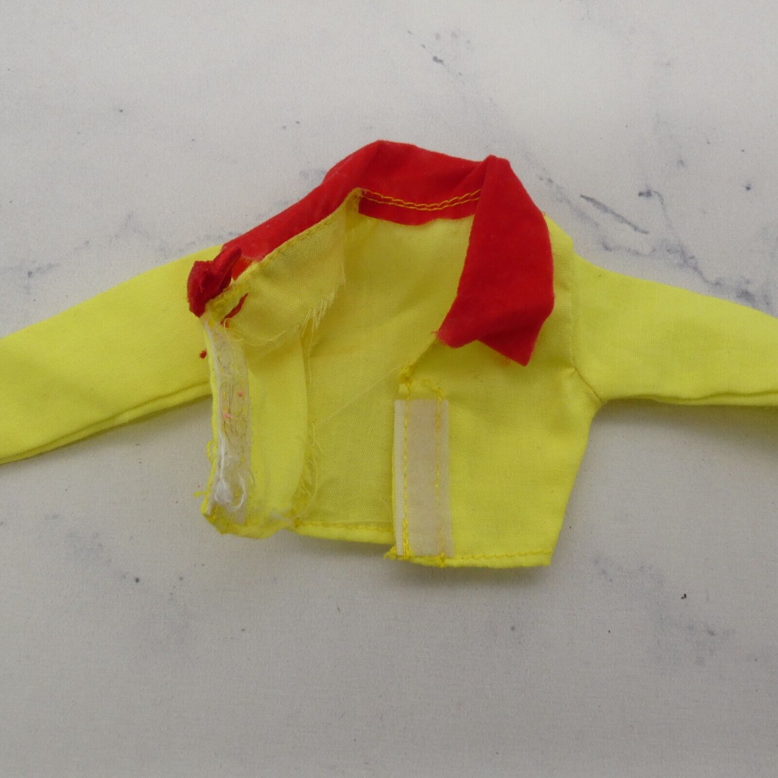 Barbie Doll Size Jacket Top Yellow Long Sleeve Red Wide Felt Collar Ribbon Bow