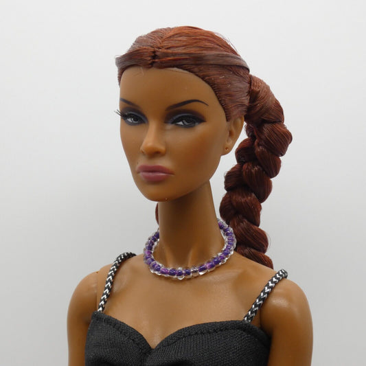 Necklace for Barbie Integrity Toys Doll Size Beaded Purple Clear Choker Handmade