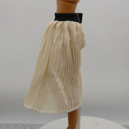 Barbie Doll Size Off White Pleated Skirt Black Waist Band Bellow The Knee