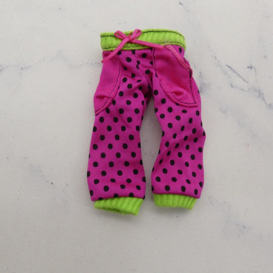 Barbie Doll Pajama Capri Pants Pink Polka Dot Knee Length Green Waist Cuff