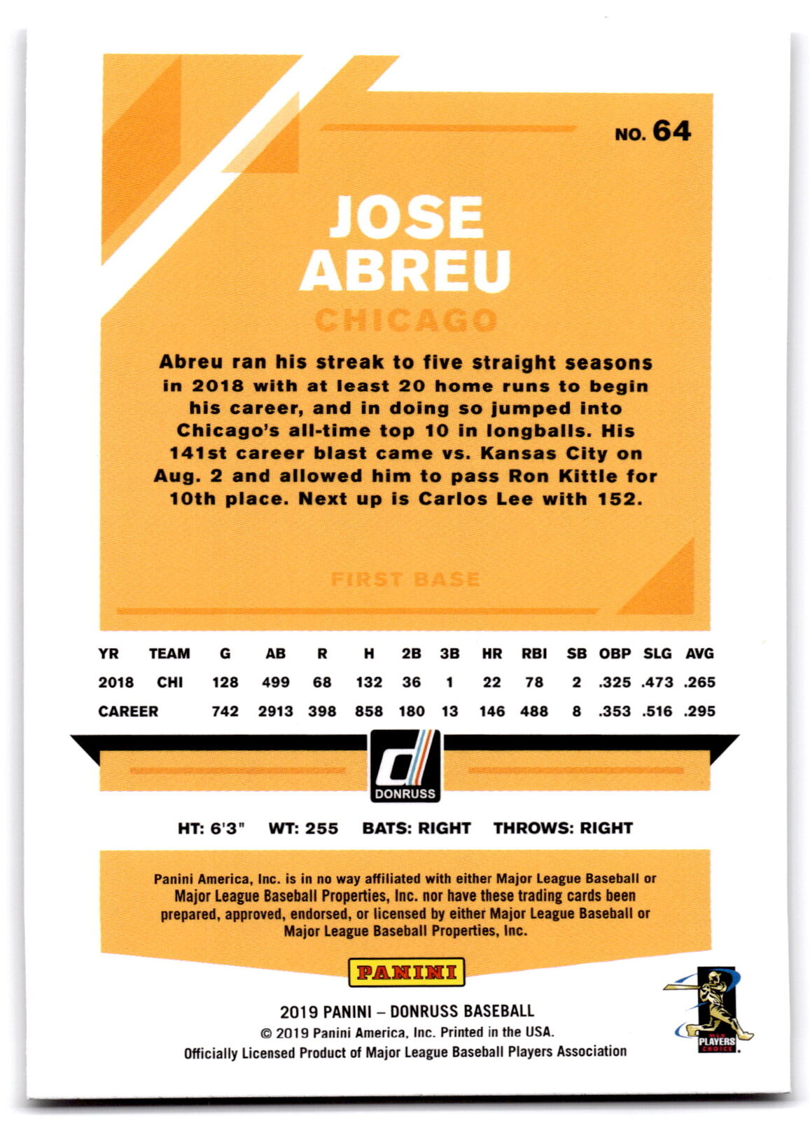 2019 Donruss #64 Jose Abreu NRMT