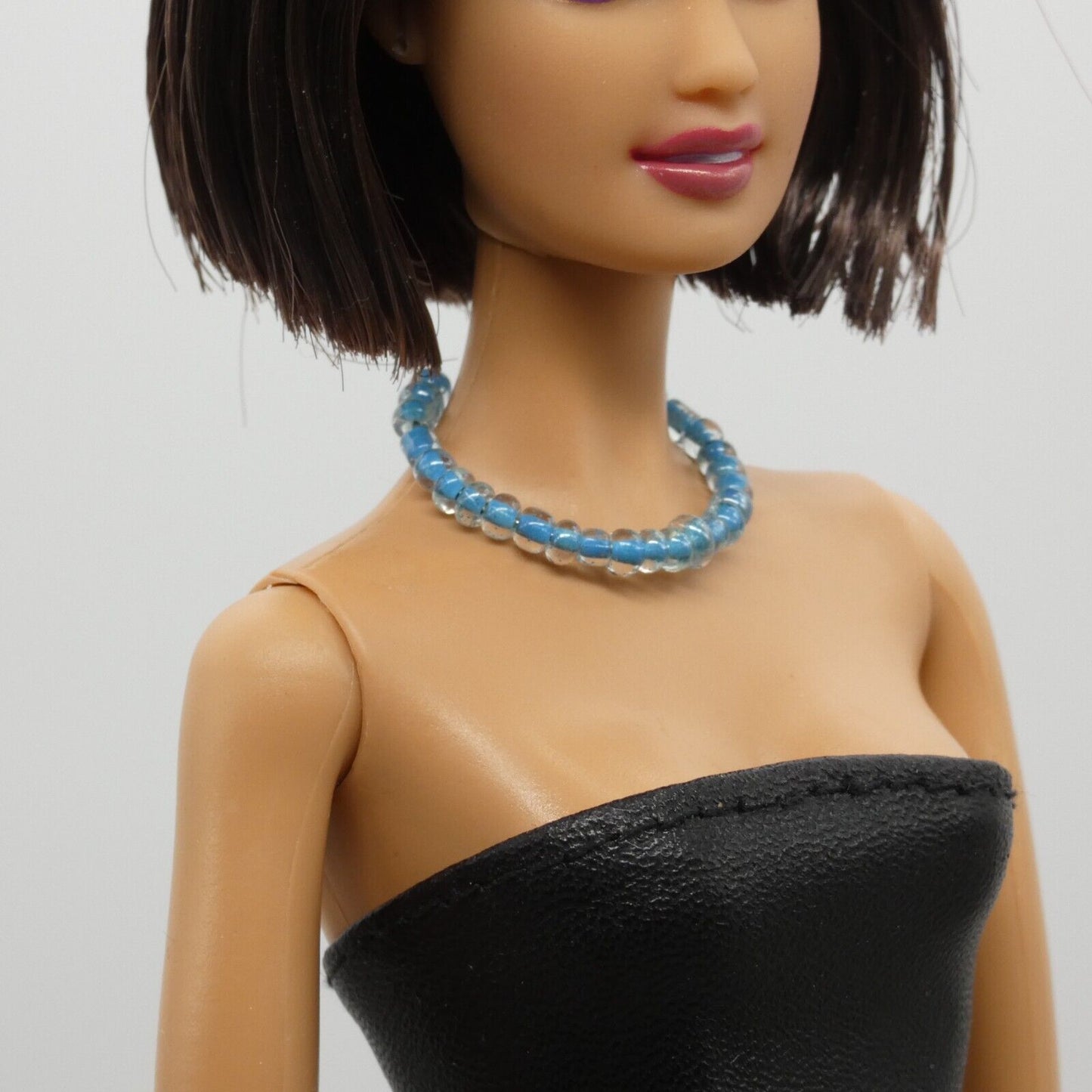 Necklace for Barbie Integrity Toys Doll Size Beaded Blue Clear Choker Handmade