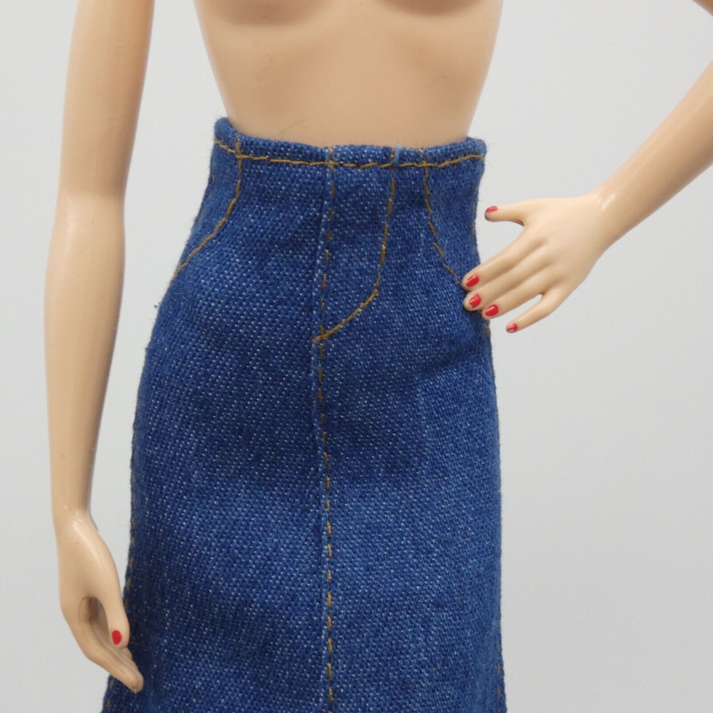 Barbie Doll Size Long Skirt Blue Jean Maxi A Line Slit High Waist Fit Model Muse