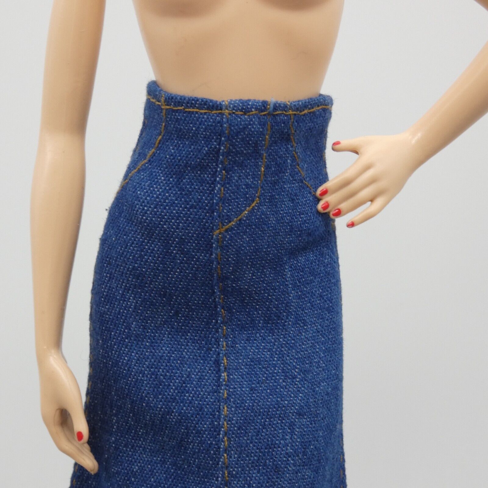 Barbie Doll Size Long Skirt Blue Jean Maxi A Line Slit High Waist Fit Model Muse