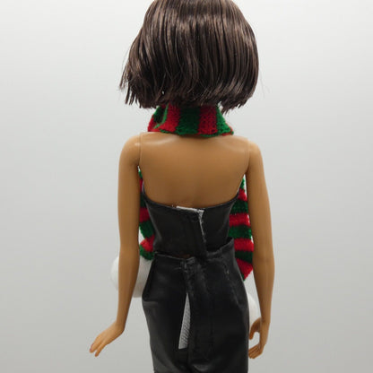 Scarf For Integrity Toys Barbie Size Doll Red Green Stripe White Puff Ball Knit