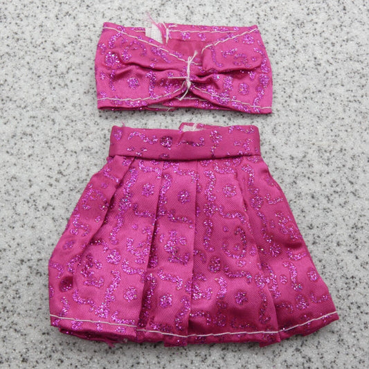 Barbie Doll Size Bikini Swimsuit Two Piece Magenta Pink Sequins Skirt B1 Clone