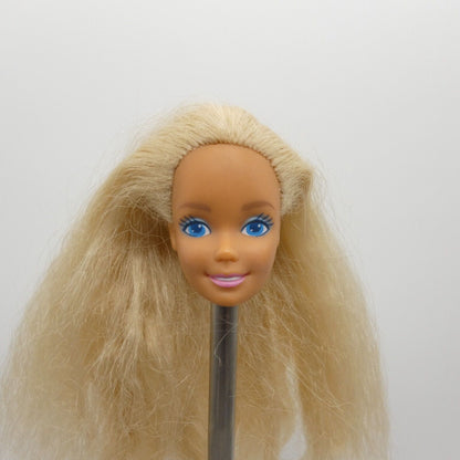 Barbie Doll Head Only Superstar Face Blonde Wavy Crimped Hair Medium Light Tan