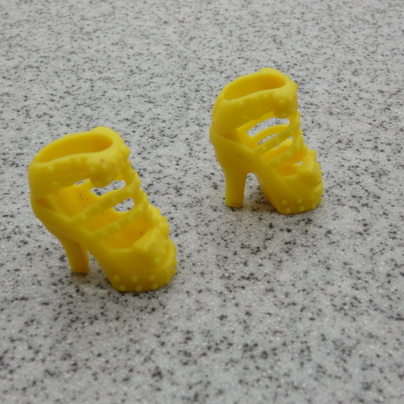 Barbie Doll Size Shoes High Heel Yellow Open Toe Sandals Studded Straps Clone