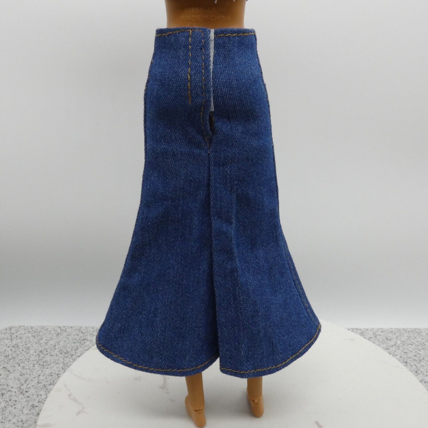 Barbie Doll Size Long Skirt Blue Denim Maxi A Line Ankle Slit Fits Model Muse