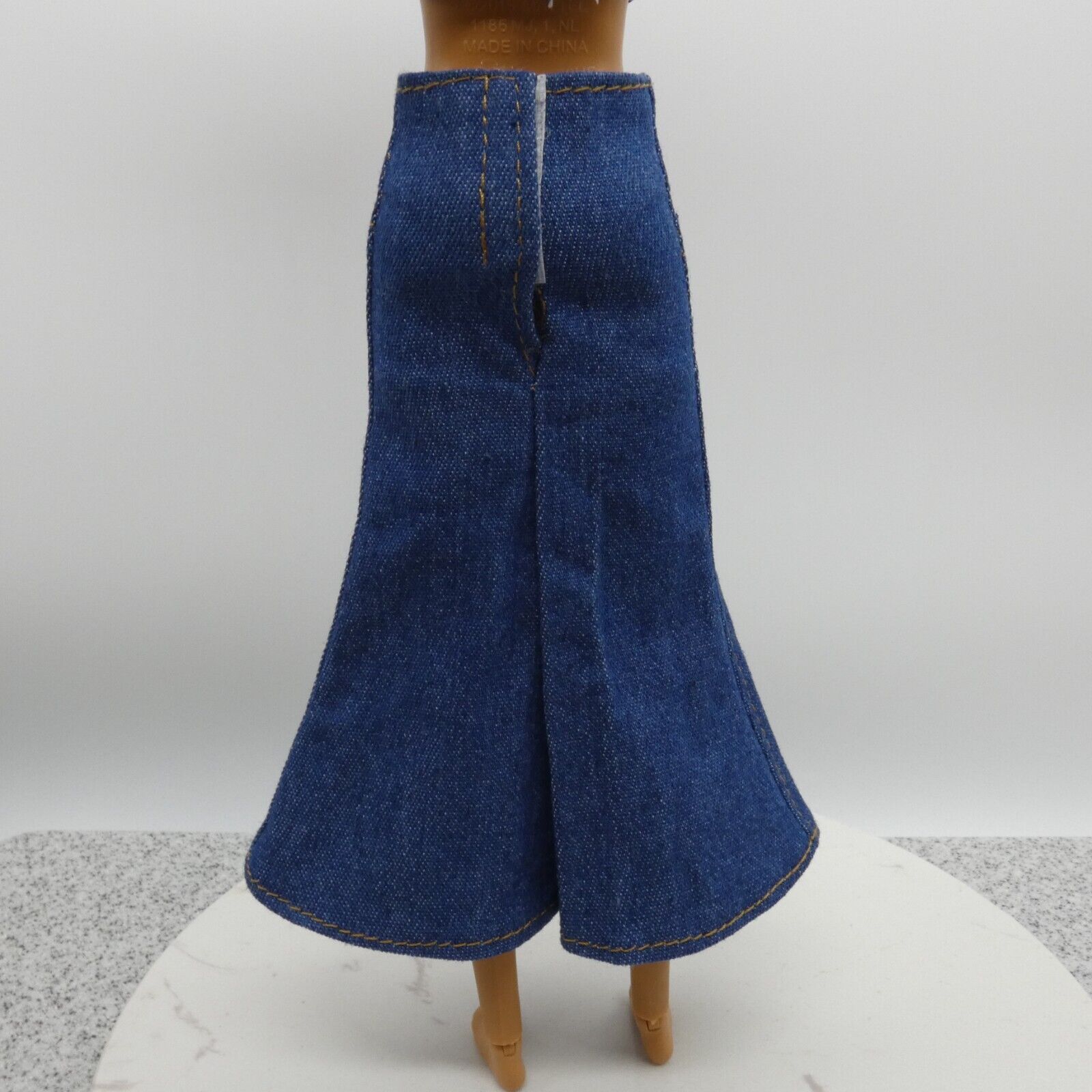 Barbie Doll Size Long Skirt Blue Denim Maxi A Line Ankle Slit Fits Model Muse