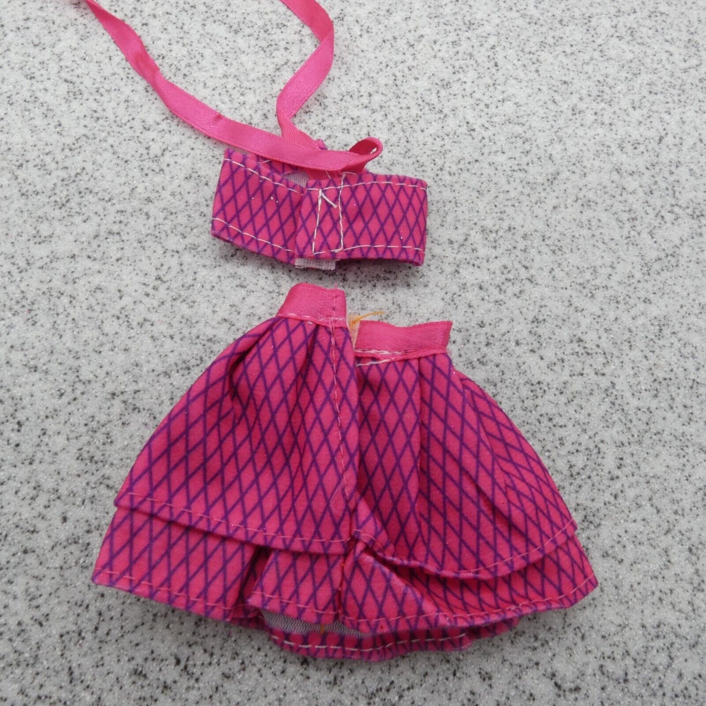 Barbie Doll Size Two Piece Bikini Swimsuit Pink Magenta Halter Top Skirt B Clone