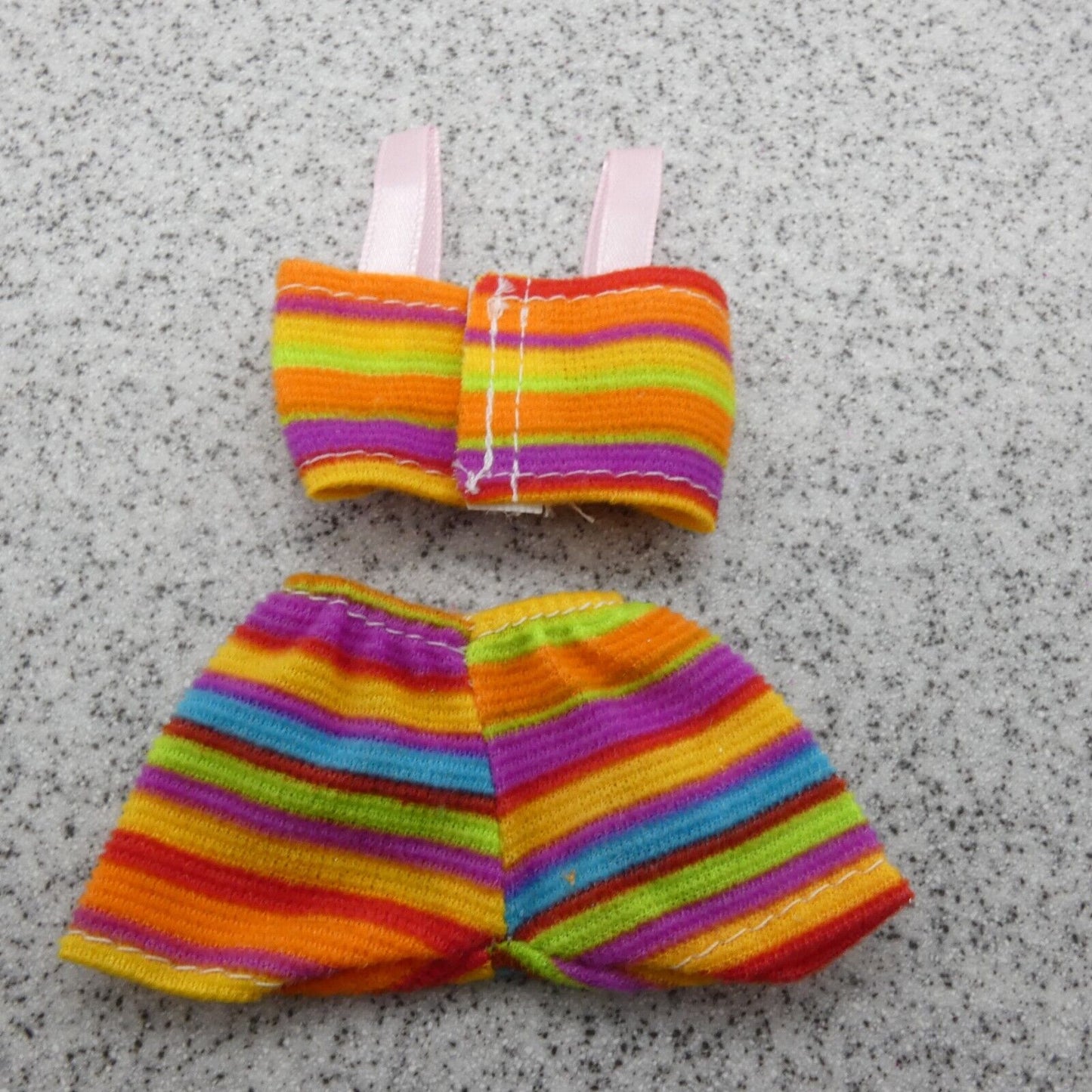 Barbie Doll Size Bikini Swimsuit Two Piece Multicolor Short Bottom Striped Clone