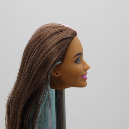 Barbie Extra Fly Safari Doll Head Medium Light Skin Pink Brown Teal Hair HPT48