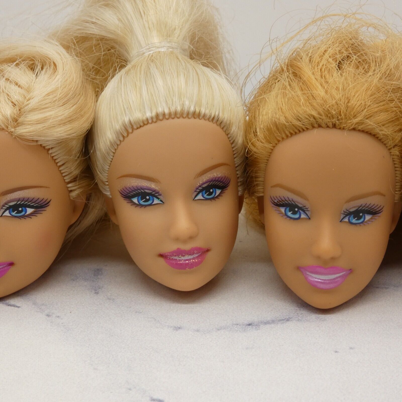 Barbie Doll Head Lot of 5 Heads Fashion Fever Face Blonde Blue Eyes Mattel JY25