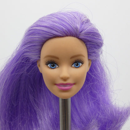 Barbie Color Reveal Tie Dye Doll Head Millie Face Light Skin Purple Hair HCD29