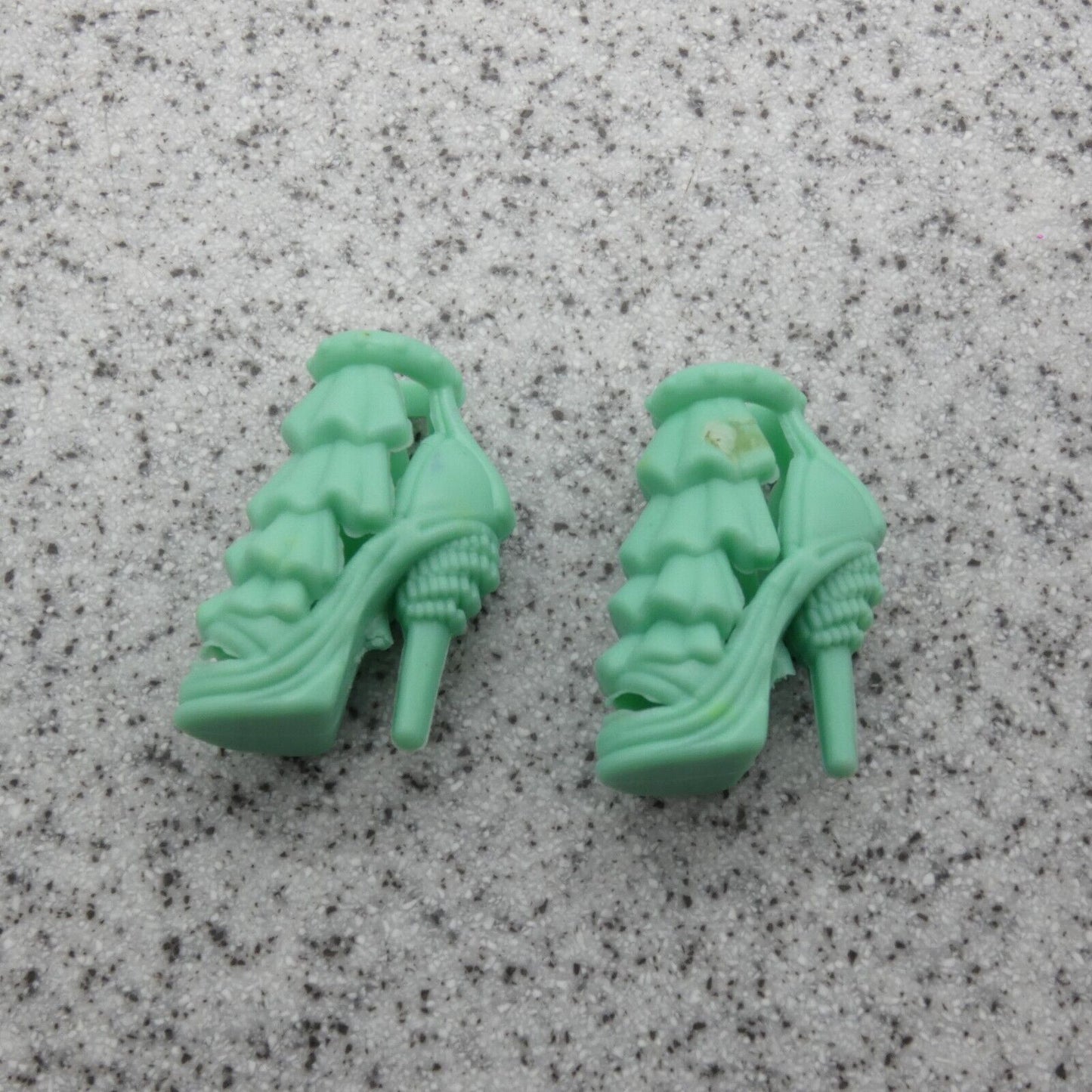 Barbie Doll Size Shoes High Heel Aqua Green Open Toe Ankle Strap Tassels Clone