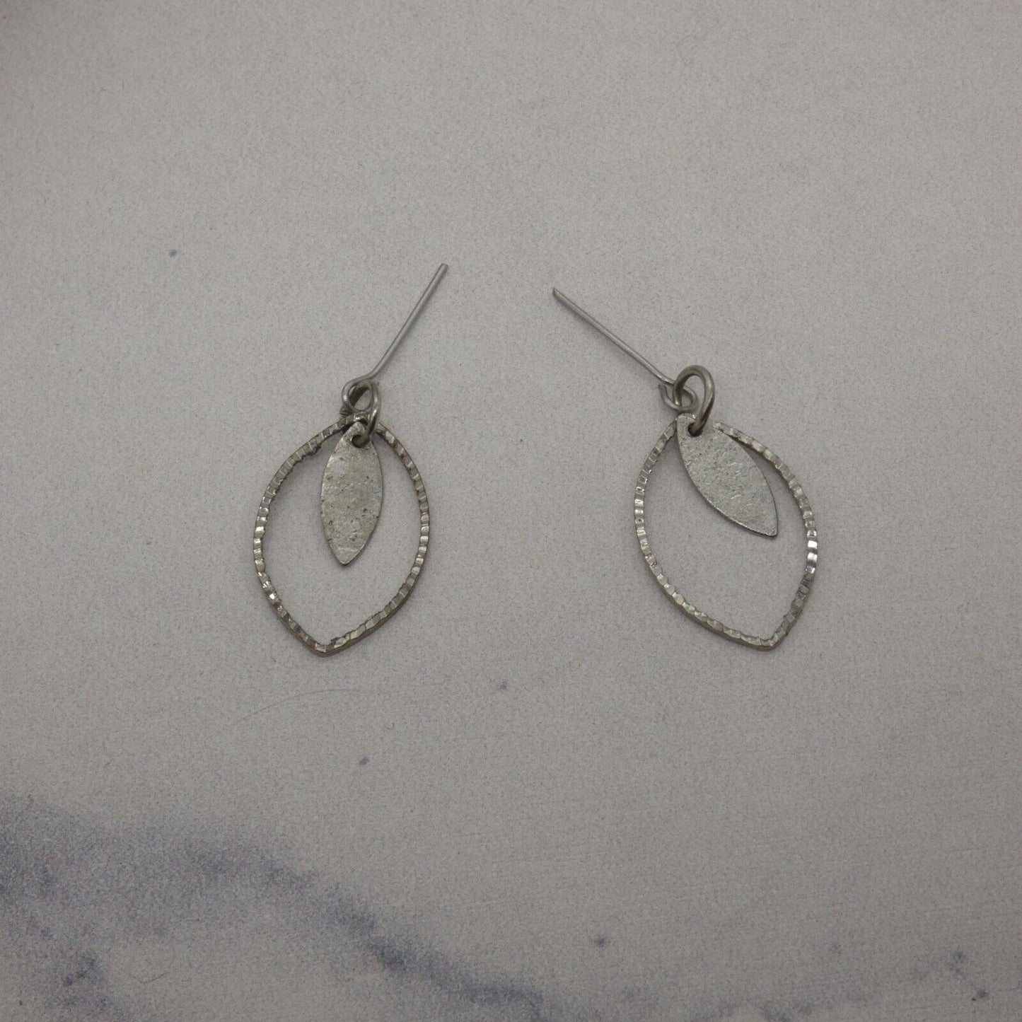 Barbie Doll Size Silver Dangle Earrings Leaf Shape Hoops Handmade OOAK