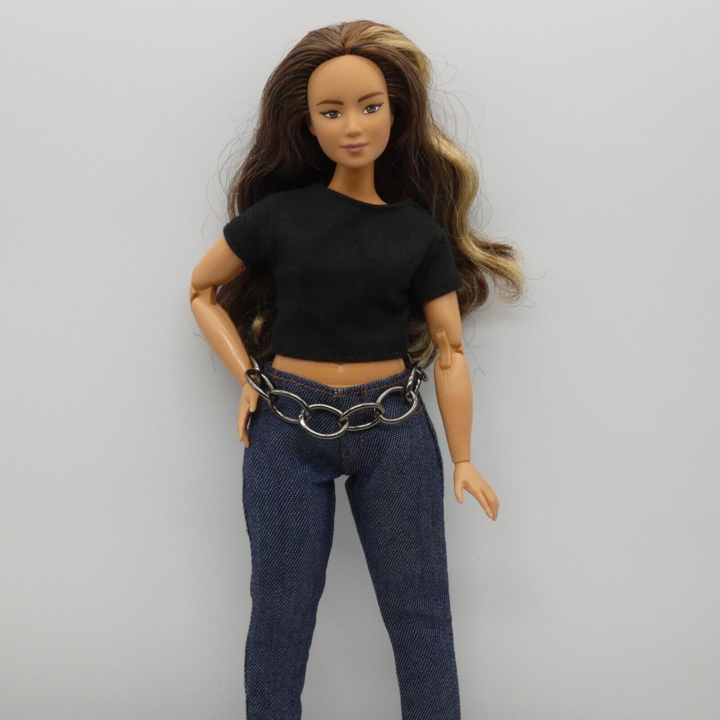 Barbie Curvy Doll Size Gun Metal Chain Belt Black Silver Chunky Handmade