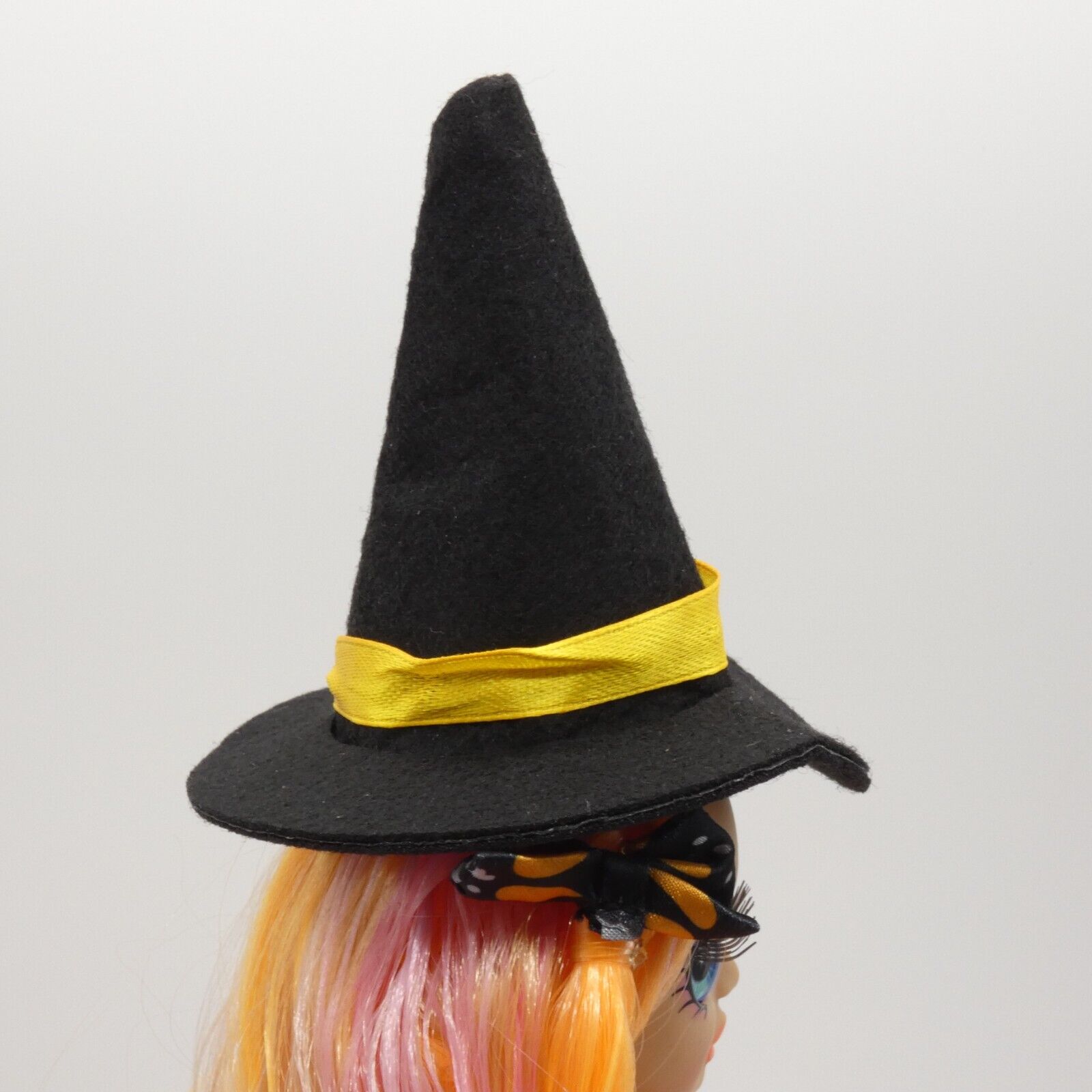 Rainbow Jr High Doll Size Witch Hat Only Black Pointed Yellow Band Halloween