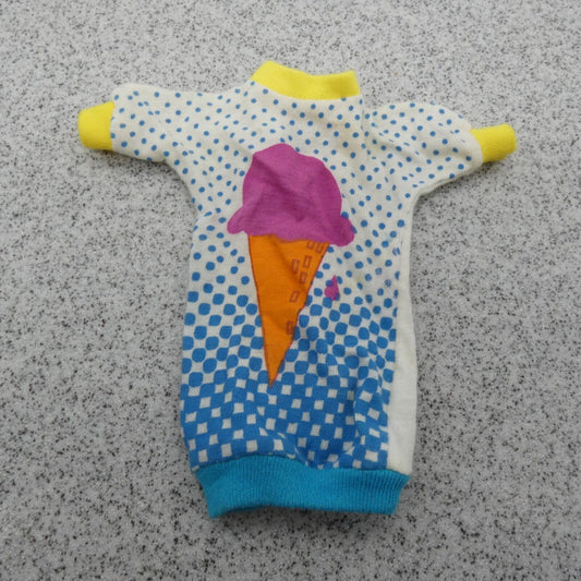 Barbie Doll Size Shirt Dress Knee Length White Blue Color Block Ice Cream Cone