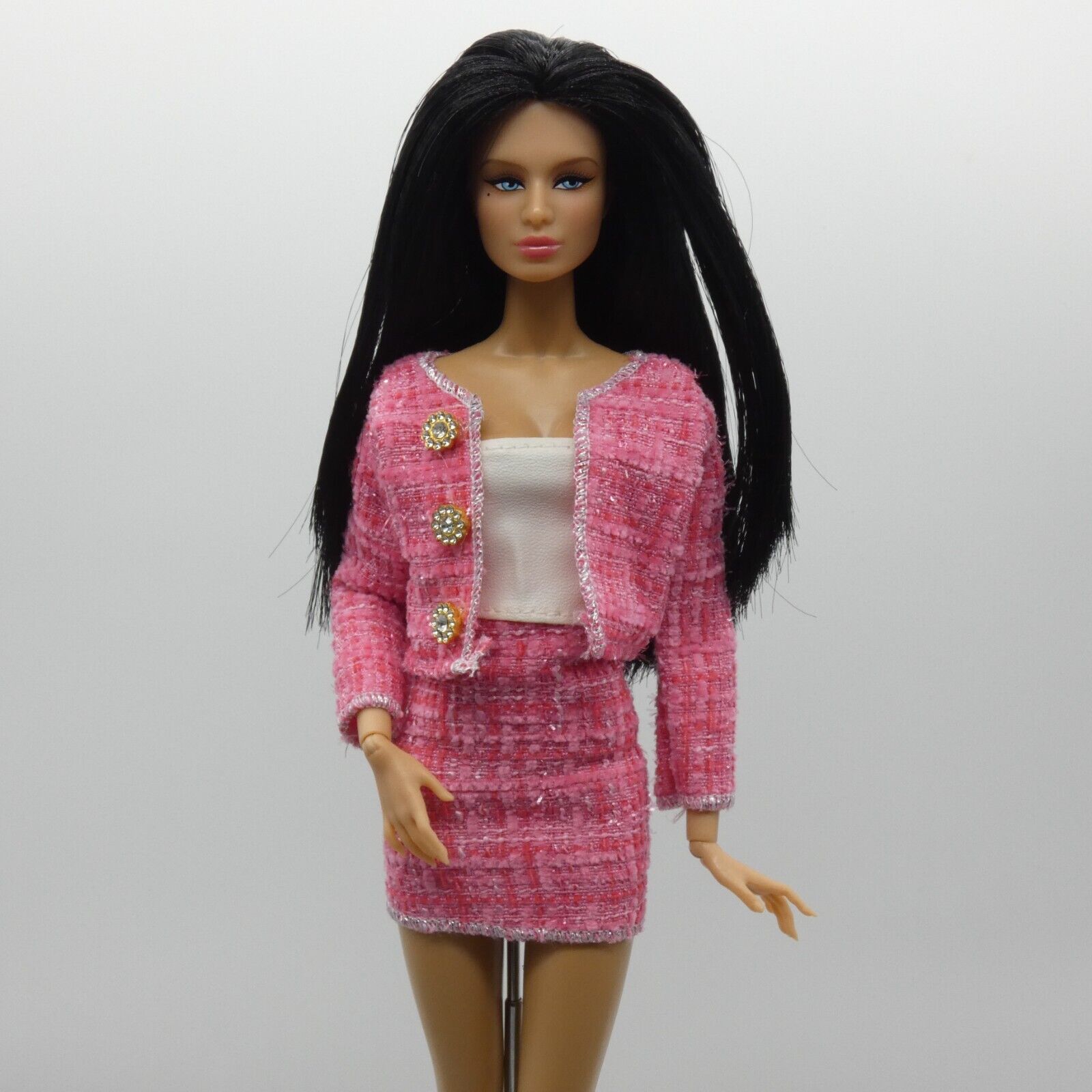 Barbie Doll Size Pink Tweed Suit Jacket Skirt Tube Top Fits Model Muse Xian Xian