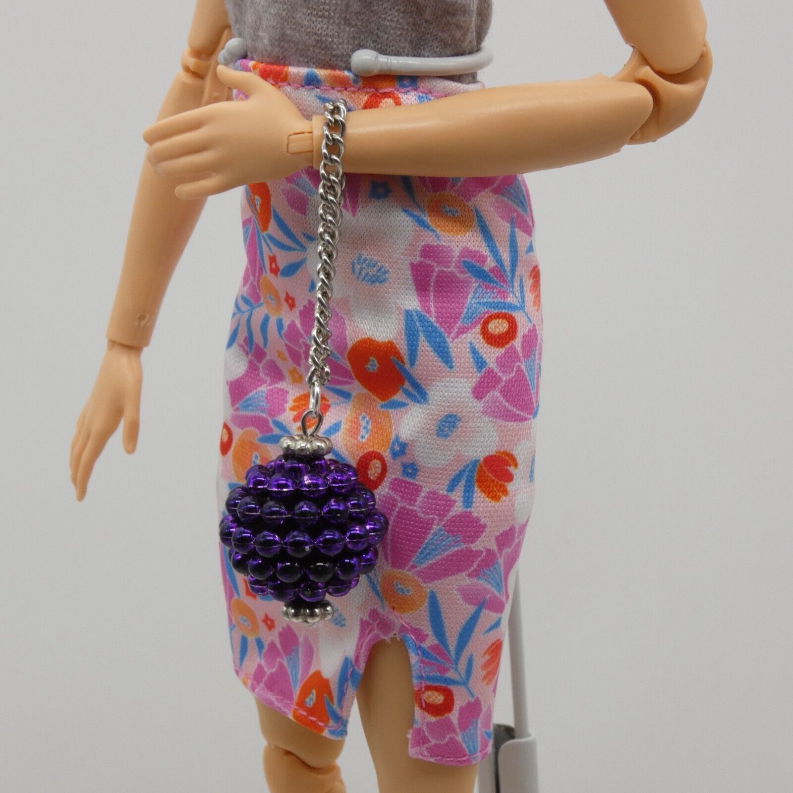 Barbie Doll Purse Handmade Purple Ball Silver Chain Strap Handbag Wristlet