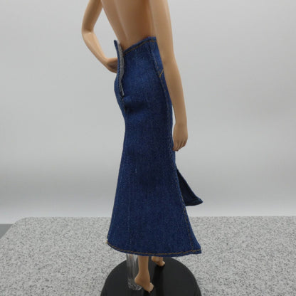 Barbie Doll Size Long Skirt Blue Jean Maxi A Line Slit High Waist Fit Model Muse