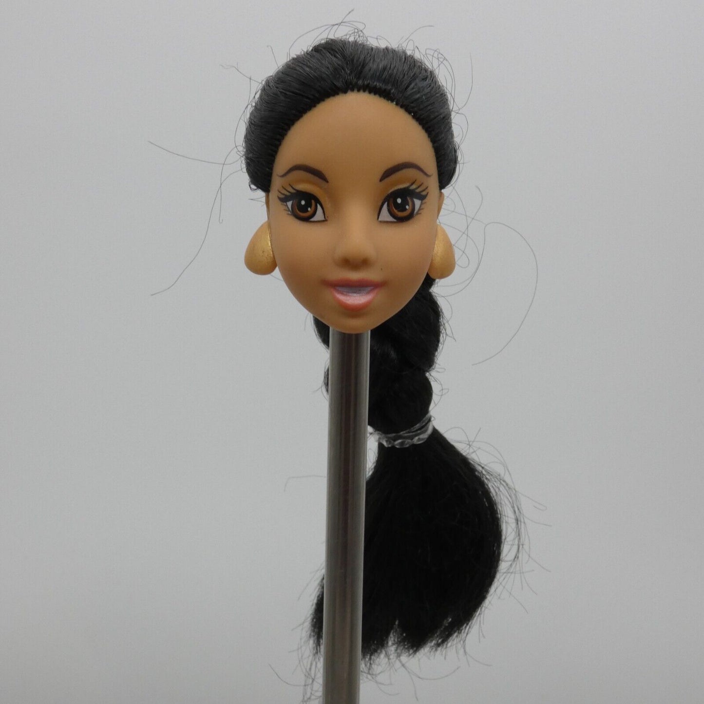 Disney Sparkling Princess Jasmine Doll Head Only 2011 Black Hair Molded Earrings