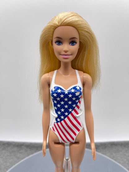 Barbie Beach Doll Millie Face Stars Stripes Swimsuit Straight Arms HDK51 Mattel