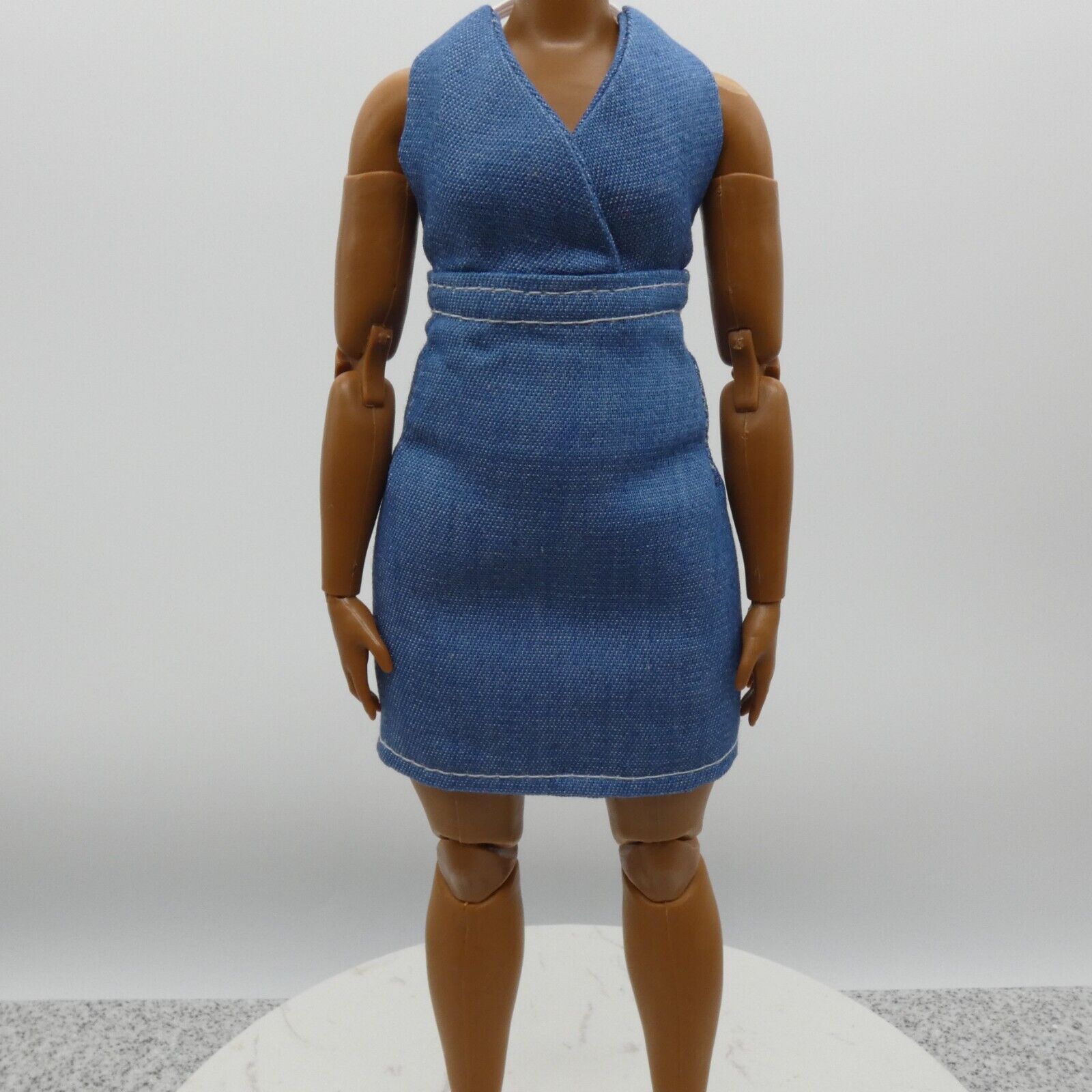 Barbie Doll Size Dress Blue Jean Denim Like Halter Fits Standard or Curvy Bodies