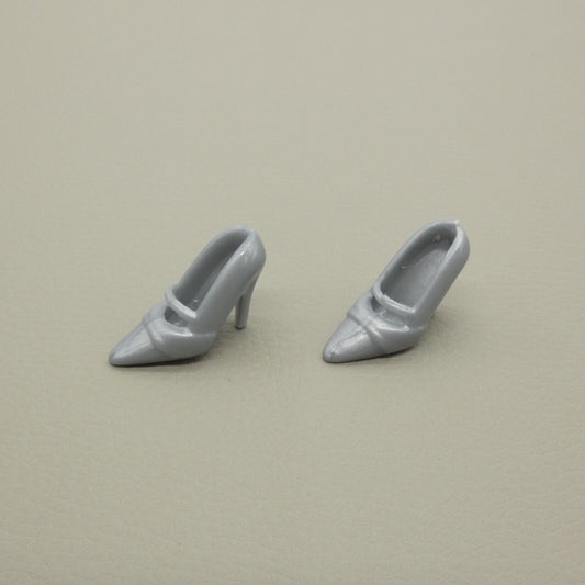 Barbie Doll Size Shoes Silver Gray Closed Pointed Toe High Heel Pump