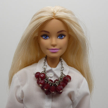 Barbie Doll Size Bubble Necklace Red Maroon Dangle Beads Silver Chain Handmade